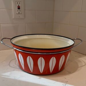 Vintage Cathrineholm Lotus enamel Dutch oven in orange and white NO LID